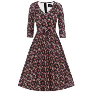 Dolly and Dotty Unique Vintage Billie Black Orange Stars Midi Flared Dress 12